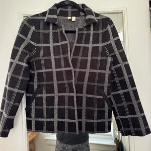 Anthropologie Black and White Plaid sweater cardigan blazer